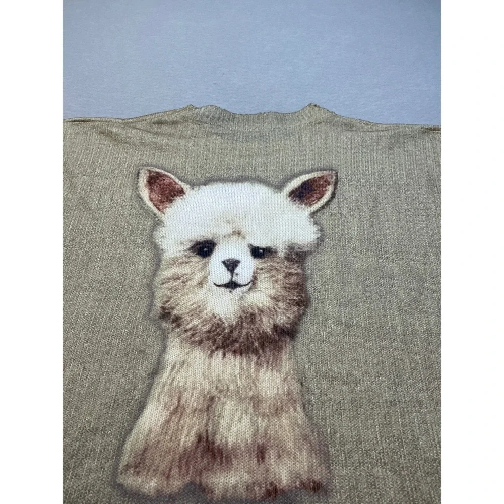 Alpaca Animal Graphic Knit Sweater Tan 5XL Oversized‎ Pullover